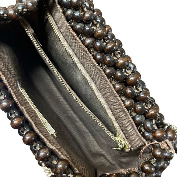 Vintage Handmade Wood Beaded Handbag Purse Marcus Brothers Brown Made in Japan - Picture 8 of 10